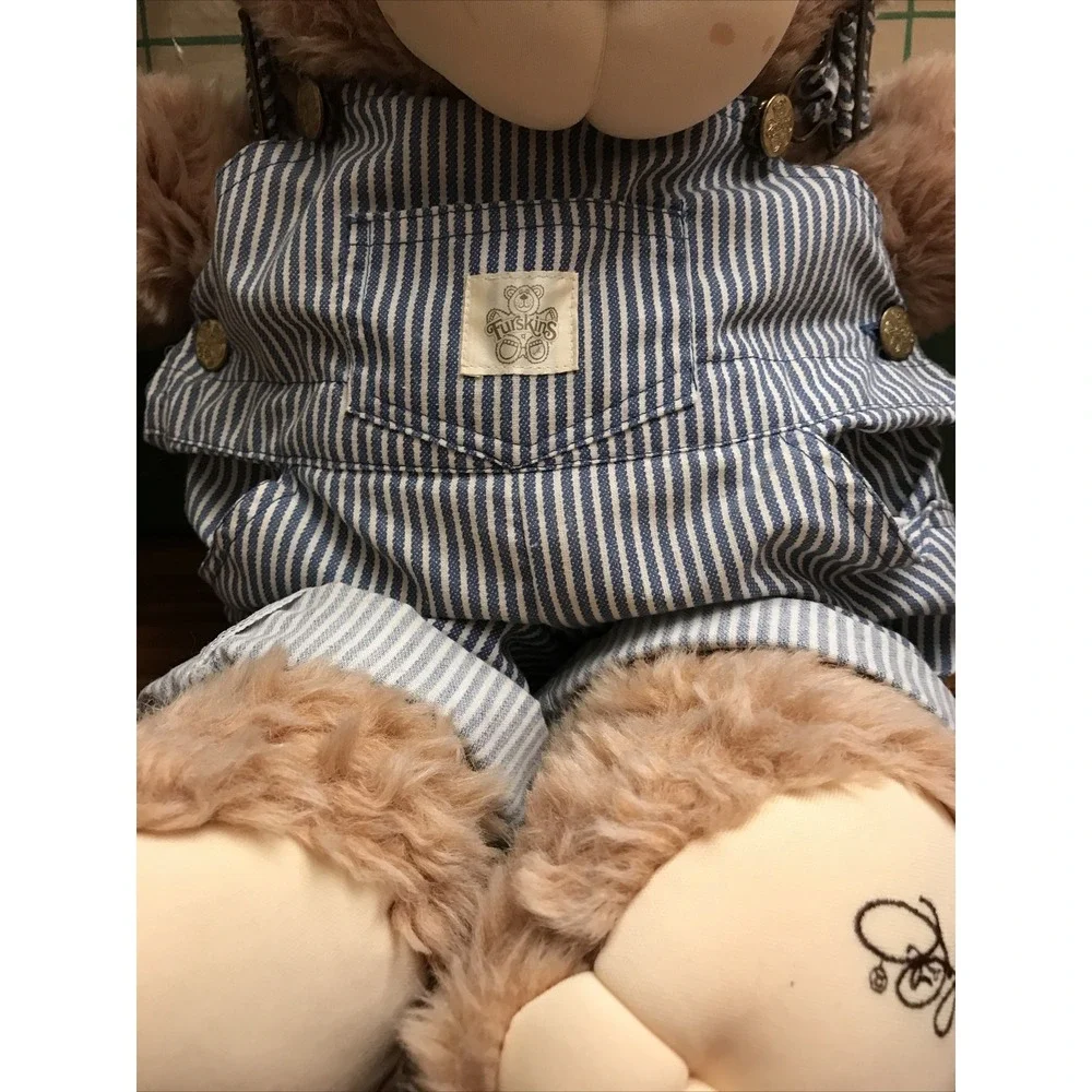 Furskin Teddy Bear Vintage 1983 overalls 24 Inches‎